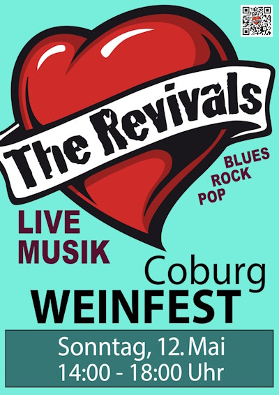 Plakat 'The Revivals' live Sonntag, 12. Mai 2024, Weinfest Coburg, 14 - 18 Uhr