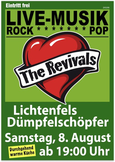 Plakat 'The Revivals' live Samstag, 08. August 2026, Dümpfelschöpfer, Lichtenfels, ab 19:00 Uhr